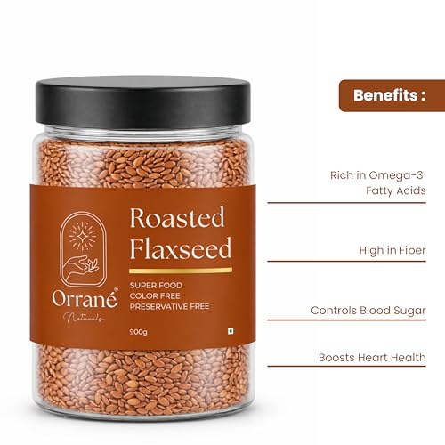 Image of Orrane Roasted Flaxseed 900g Crunchy Alsi Beej for Eating, Smoothies and Baking | Omega 3 Rich, High Fiber Superfood, Gluten Free Seeds | Supports Heart Health, Digestion & Weight Management