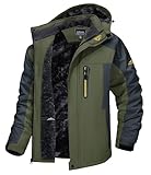 TACVASEN Men's Winter Ski Jacket Waterproof Snow Coats Snowboard Fleece Lining Jacket Warm Parka with Hooded Green XL