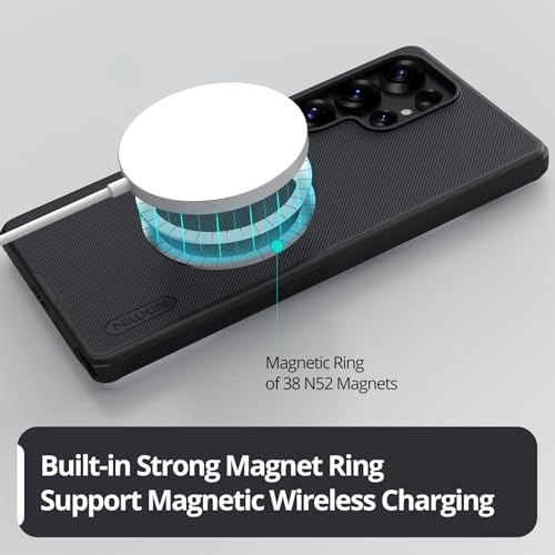 Image of Nillkin Phone Case for Samsung Galaxy S25 Ultra 6.8 inch with Magnetic Wireless Charging, MagSafe Case Compatible with Lens & Screen Protection, Thin & Light Cover, Raised Texture Design, Black
