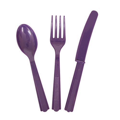 Image of Dark Purple Plastic Silverware Set for 6 Guests (18pcs)