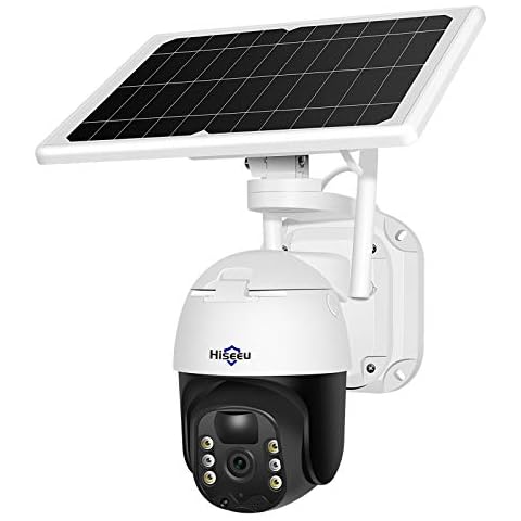 Hiseeu 3MP 360° Solar Security Camera Outdoor Wireless,15600mAh Battery Powered CCTV Camera,Color Night Vision,5 dBi PTZ WiFi Security Camera with Solar Panel,PIR Motion Detection,2-Way Audio,IP65 Cover