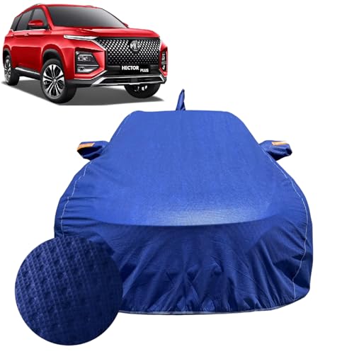 Image of Car Cover for MG Hector Plus (2020-2026) | 100% Waterproof Cover with Antenna & Reflective Mirror Pockets | Dustproof, Scratchproof, Heatproof Hector Plus Car Cover |Soft Cotton Lining| Blue