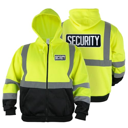 RYNO GEAR Men's Security Guard Silkscreen Front & Back Black Full Zip Hoodie, Fleece Hoodie.