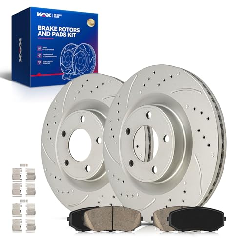 Image of KAX Front Brake Kit, Drilled and Slotted Brake Rotors, Ceramic Brake Pads | Fits Ford Edge 2010-2014, Lincoln MKX 2010-2015, Ford Edge 2007-2009 3.5L, Lincoln MKX 2007-2009 3.5L