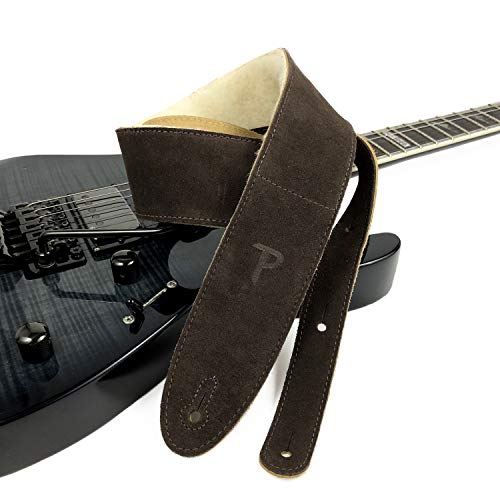 Perri's Leathers, Suede Guitar Strap, Sheepskin Pad, Brown, Anti-Slip, Classic, Suitable For Each Level, Standard Size, 41" To 56" Inches Compatible With All Button Lock Systems #TOP3
