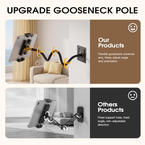 Image of Tablet /iPad Wall Mount Holder With 3*Universal Bases Easily Switch Scenario | Gooseneck 360 Rotating Metal Tablet Wall Mount,iPad Wall Mount,4-13 iPad Pro Air /Smartphone /eReader /Kindle Fire /Galaxy Tab