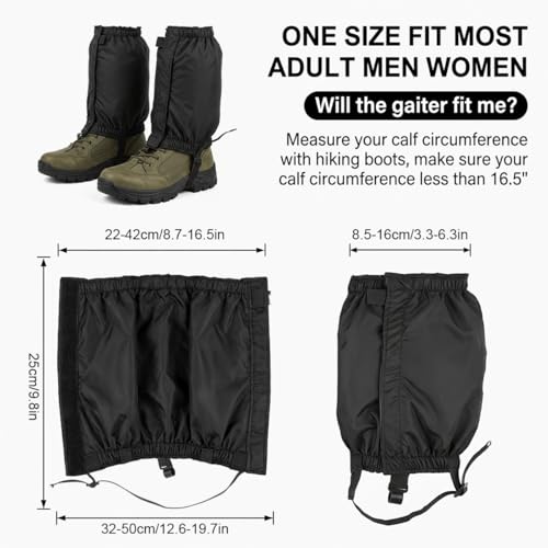 Image of GUSTAVE Hiking Leg Gaiters, Adjustable Outdoor Boot Gaiters with Hook and Loop & Strap, Lightweight Waterproof & Snowproof Lower Leg Protection for Trekking, Skiing, Mountaineering
