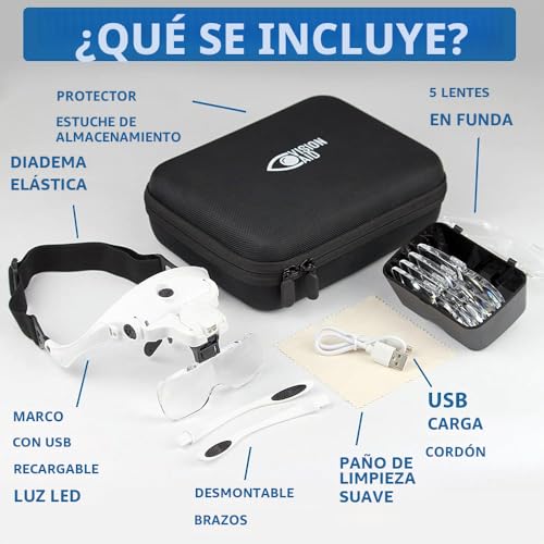 Miniatura 6 de Vision Aid - Lupas Con 2 Luces Led Y Estuche De Almacenamiento Para Trabajo De Precisión Lupas De Gran Aumento Para Modelismo, Reparación, Costura, Joyería Y Relojería - Carga Usb
