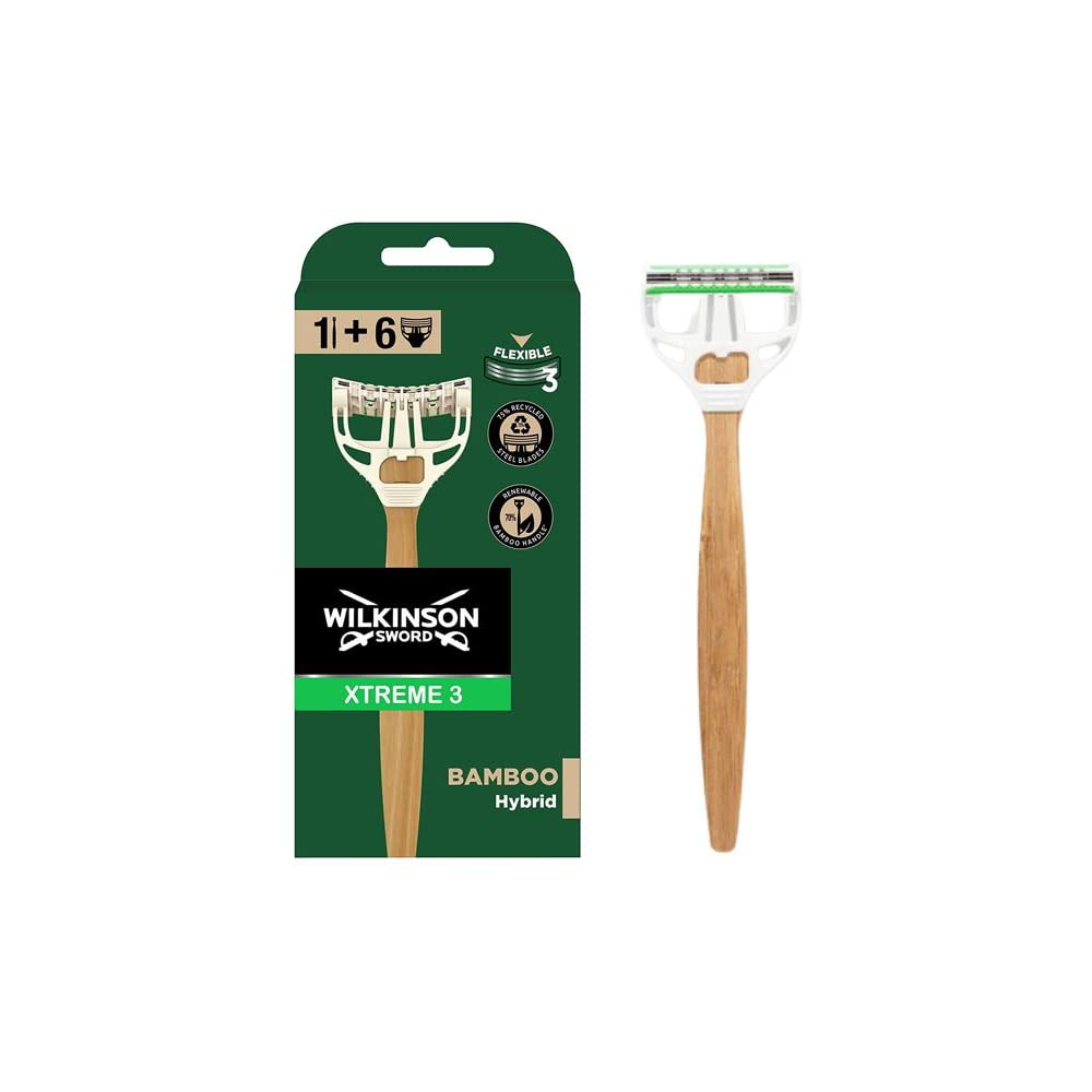 Xtreme 3 Bamboo Hybrid – Renewable Bamboo Razor + 6 Refills with 3 Flexible Blades for a Comfortable and Close Shave
