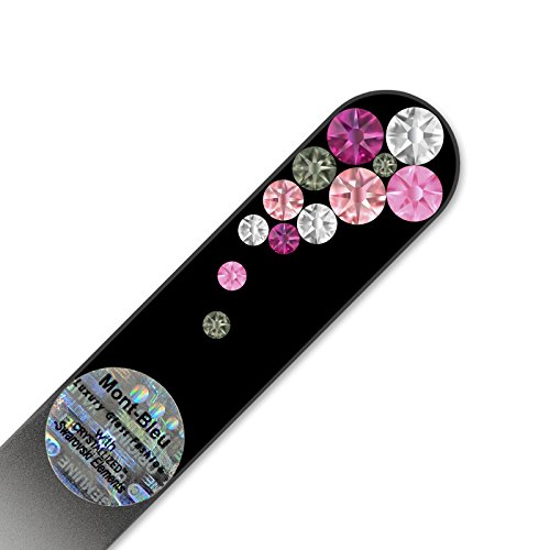Petite lime à ongle en verre ornées à la main de cristaux de Swarovski Elements, pochette en velours noir | Véritable verre trempé tchèque, garantie à vie, Lime à ongles fait main en cristal
