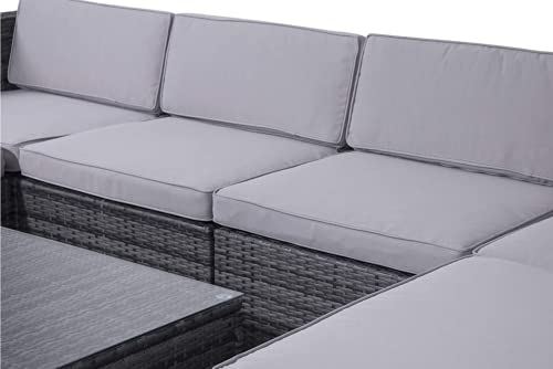 EVRE Nevada Grey 6 Seater Outdoor Rattan Garden Furniture Set Wicker Weave Sofa Coffee Table Stool with Cushions For Patios Decks Conservatories Sectional Corner Conversation Piece - Image 4