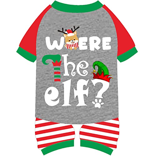 Christmas Dog Pajamas, Winter Warm Cute Holiday Theme Dog Onesie Jumpsuit Stretchy Doggie Sweater Puppy Clothes Outift Xmas Tiny Pet PJS for Small Dogs Cat Apparel (Stripe, X-Small)
