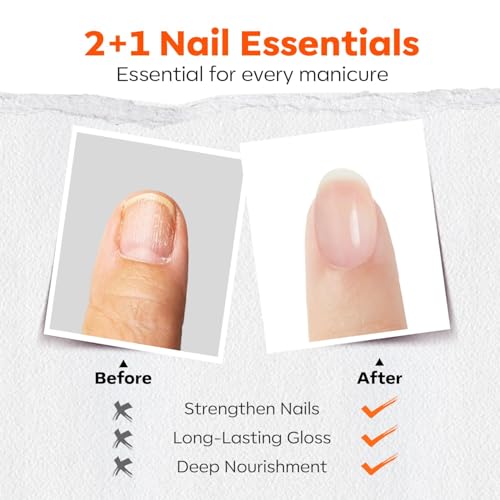 modelones 3-in-One Nail Polish Top Coat and Base Coat, Nail Strengthener, 15 Ml Clear Nail Polish Quick Dry Long Lasting Shine Chip Fade Resistant Nails Protect Care 2025 Gifts for Women