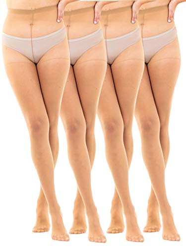 Sibinulo Pantimedias para Mujer 4 pares 20 den Bragas y Puntera Reforzadas Costura de la Entrepierna con Fuelle Natural L Cover