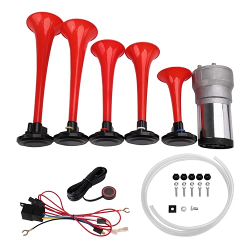 AOLIHAN Five-tube Air Horns Plays Dixieland for Any Vehicle Musical Air Horn Kit with Wire and Button 12 Volt Car Horn Multi-frequency Sound Duke Hazzard (DIXLAND With kit)