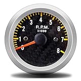 Tacómetro de 2 "52mm. SYKJXL 2\"52mm Tacometro 12V Coche LED Taqueno Tacómetro Tacómetro Fibra de Carbono Cara Amarillo 0-8000 RPM Meter 6050 Metro Inter Auto tacómetro