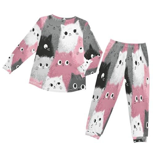 Long Sleeve Pajama Set for Girls Boys Kids,Cute Cats Kawaii Comfy Nightwear Soft Loungewear,Family Matching PJs Underwear Set 8T2