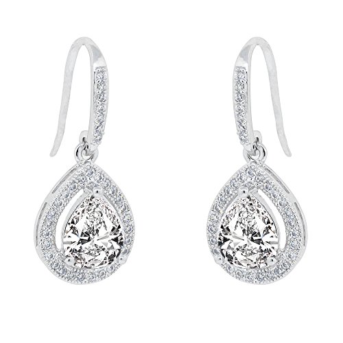 Cate & Chloe Isabel 18k White Gold Dangle Earrings | Teardrop Cubic Zirconia Earrings, Women's Drop & Dangle Earrings, Halo Silver Earring Set Gift for Her, Hypoallergenic Earrings Fashion Jewelry