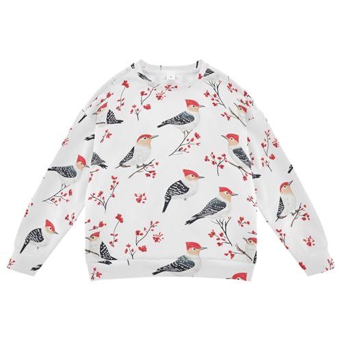 JUNZAN Beauty Red-bellied Woodpecker Birds White Big Boys Hooded Sweatshirt Crewneck Kids Hoodies Boys Party 4T