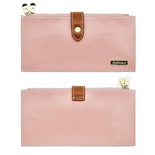 Image of ANDOILT Women's Genuine Leather Wallet RFID Blocking Credit Card Holder Zipper Purse Cell Phone Handbag