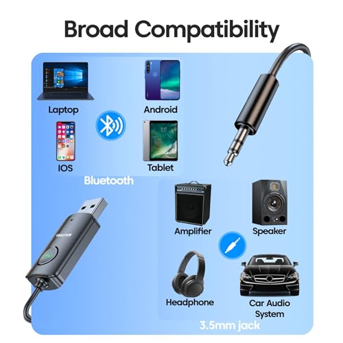Image of Sounce Bluetooth Car Receiver with Hands-Free Calling,Built-in Microphone, 85 cm Coiled Cable, Multi-Function Button, Music Playback, Wireless AUX Adapter for Car Audio (Black)
