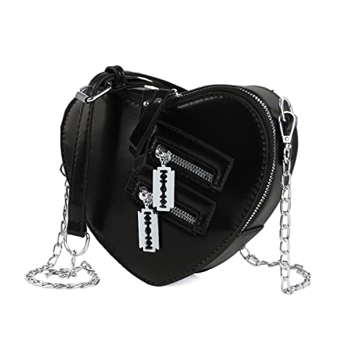 Oweisong Black Heart Shaped Purse Cute Red Gothic Bag Purse for Women Ladies Chain Crossbody Shoudler Handbag