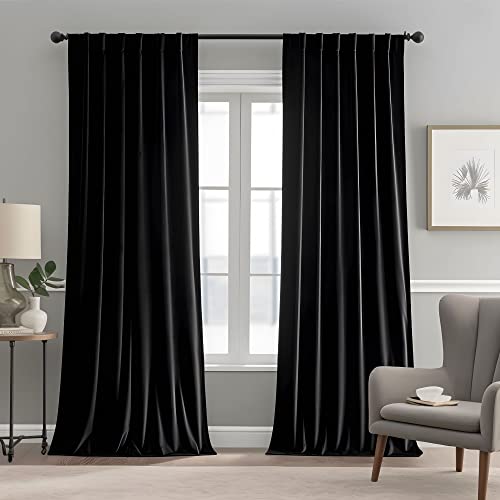 Black Velvet Curtains for Living Room 52"Wx108"L Luxury Blackout Curtains