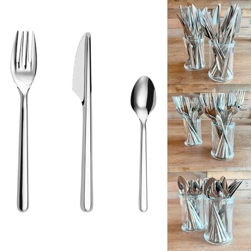 Pack de 120 couverts de table en inox - 40 couteaux - 40 fourchettes - 40 petites cuillères - Passe au lave vaisselle - Inoxydable - Solide - Fêtes et...