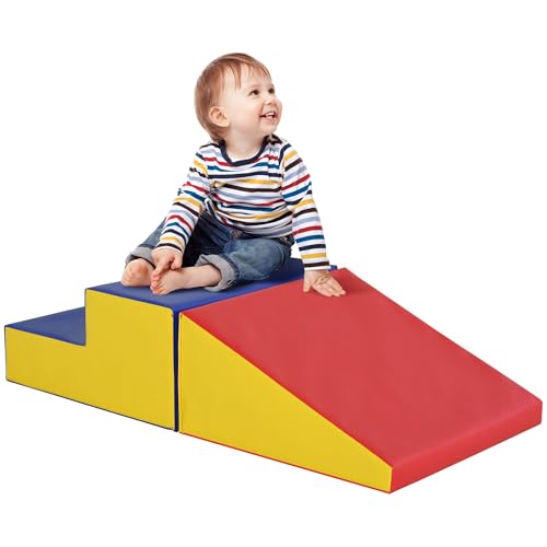 HOMCOM Motricità bambino modulabile, Giocattoli da arrampicata Schiuma Blocchi di costruzione Giocattoli educativi 2 Mattoni giganti in Schiuma per Bambini 12-36 Mesi, Multicolore
