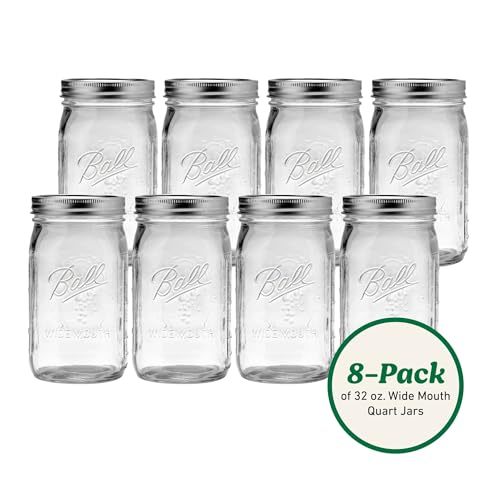 Image of Ball Wide Mouth Quart 32oz. Glass Mason Jar with Lids and Bands, 8 Count