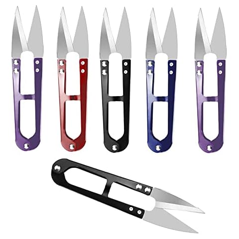 JINJIAN Thread Snips Sewing Scissors 4.9'', 6PCS Small Trimming Clippers U Shape Yarn Cutter for Embroidery Cross Stitch Sewing Craft Supplies(COLOR RANDOM) Cover