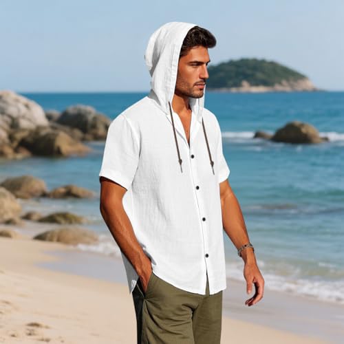 Men Linen Short Sleeve Button Down Shirt Summer Casual Hawaiian Beach Tops Lightweight Fashion Hoodies3