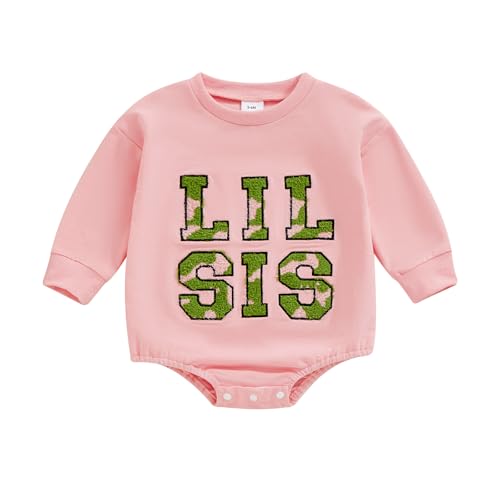 Image of VISGOGO Infant Baby Boy Girls Big Lil Bro Big Lil Sis Matching Set Sweatshirt Romper Embroidery Sweater Toddler Clothes