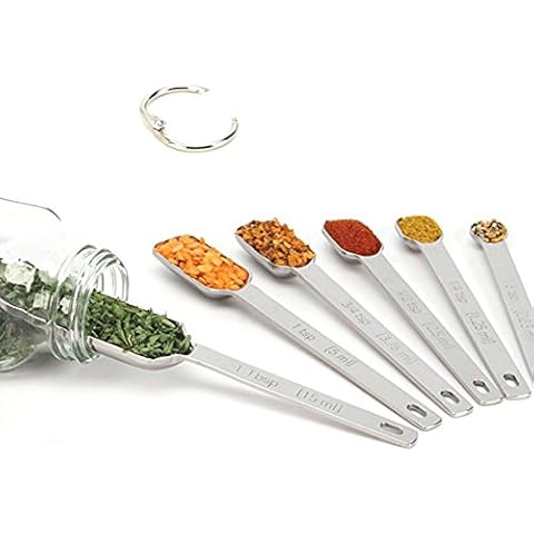 Hihey Measuring Spoon Stainless Steel Set, 6 Measuring Spoons, Narrow Square Measuring Spoons in Different Sizes, for Cooking and Baking Cover