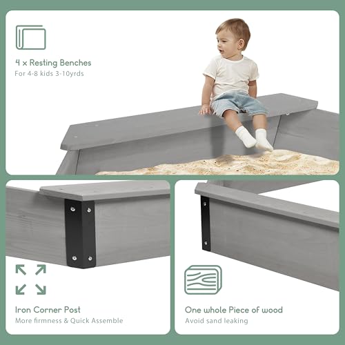 image for Mederra 85''x78''x9'' Wooden Octagon Sandbox with Cover, Large Sandpit