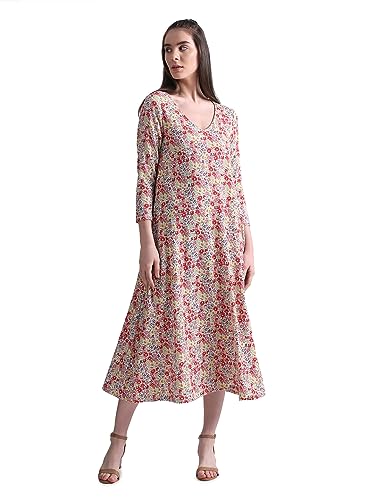 Image of ONLY Women Floral Printed V-Neck A-Line Midi Dress