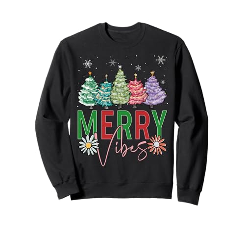 Groovy Merry Vibes Christmas Cute Santa Claus Womens Girls Sweatshirt