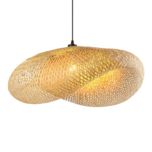 Schindora CréAtivité Suspension Luminaire,Chapeau Tissé À La Main Luminaire Plafonnier Bambou RéTro Plafonnier Chambre 100Cm Lustre Salon Pour Cuisine...