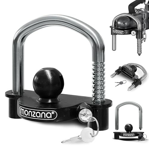 Monzana Candado para Remolque Negro Cerradura de Acero para Enganche Antirrobo Protección 2 Llaves