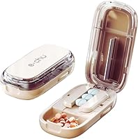 Zikenis Tablettenteiler, Mehrfachpillen Pill Cutter, für Kleine und Große Tabletten,Tablettenschneider mit Aufbewahrungsfach, für Reise &Haustier, täglichen Gebrauch (Off-White)