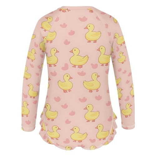 Cute Yellow Duck Pattern Girls Long Sleeve Swimsuit Rash Guard One Piece Bathing Suits Zipper 3-12T3