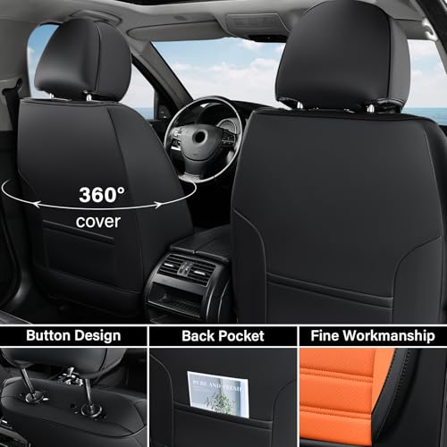 Image of Coverado Waterproof Nappa Leather Car Seat Covers, Automotive Seat Covers,Front Car Seat Cushion & Car Seat Protector, Seat Covers Universal Fit for Most Cars, SUVs,Trucks,Black&Orange