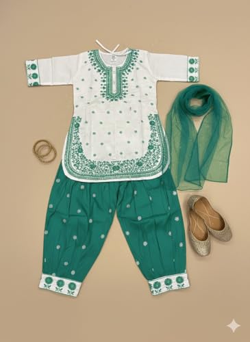Image of A.T.U.N. (ALL THINGS UBER NICE) Girls Heavy Thread Embroidered Salwar Suit Set with Dupatta | Designer 3 Piece Traditional Ethnic Outfit for Festive & Celebration Wear