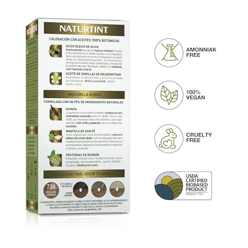 Foto von Naturtint Biobased | Haarfarbe Oohne Ammoniak | 7.34 Lebendiges Haselnuss | Hoher Anteil an natürlichen Inhaltsstoffen | 3er Pack | 510 ml