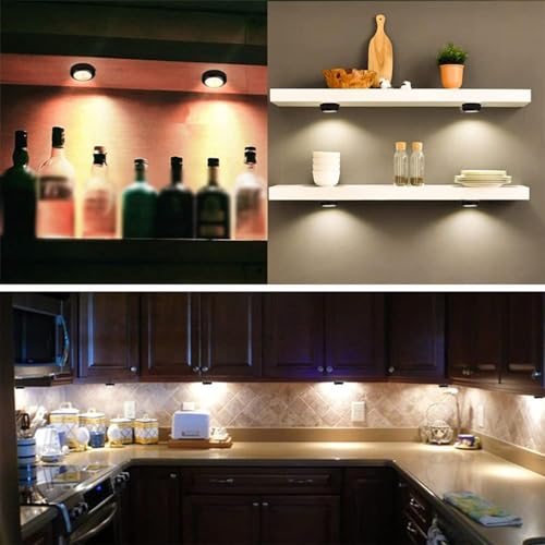 Image of 13-Color LED Puck Lights with Remote Control | Wireless Battery-Powered Stick-On Under Cabinet Lighting | Dimmable Color Changing Lights with Timer for Kitchen, Closet & Home Decor