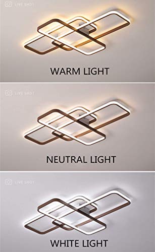 Plafonnier LED dimmable rectangle marron 98W avec télécommande pour grand salon - 7