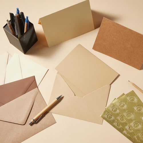50 Pack Colored A7 Envelopes with Blank Cards Set, Envelopes 5 Colors with 5x7 Cardstock and Gold Stickers for Wedding Invitations (Brown, 5x7) - Thumbnail 2