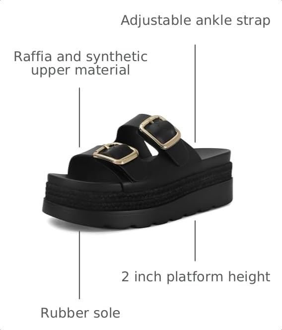 Image of DOEYG Platform Sandals for Women Summer Beach Raffia Slide Sandals Comfortable Casual Woven Straw Sandal with Buckle