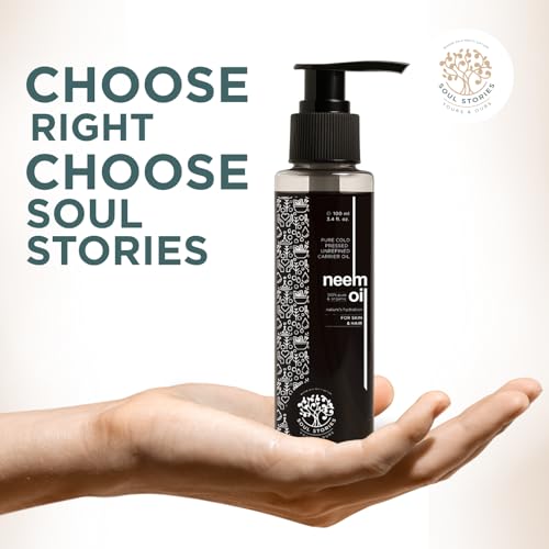 Image of Soul Stories Neem Oil 100ml | 100% Pure Cold Pressed Neem Oil for Hair & Scalp Care | Helps Control Dandruff, Reduce Acne Marks & Soothe Acne-Prone Skin | Lightweight Carrier Oil