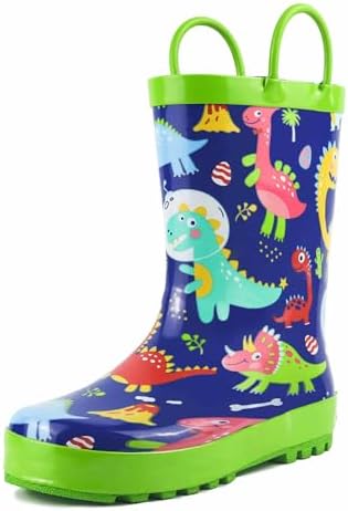 landchief Toddler Rain Boots, Kids Rain Boots Waterproof Rubber Boots for Girls and Boys with Fun Patterns and Easy-On Handles